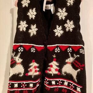 Vtg Erika Knit Sweater Vest Winter Reindeer Buttons Christmas Teacher 90s Sz M